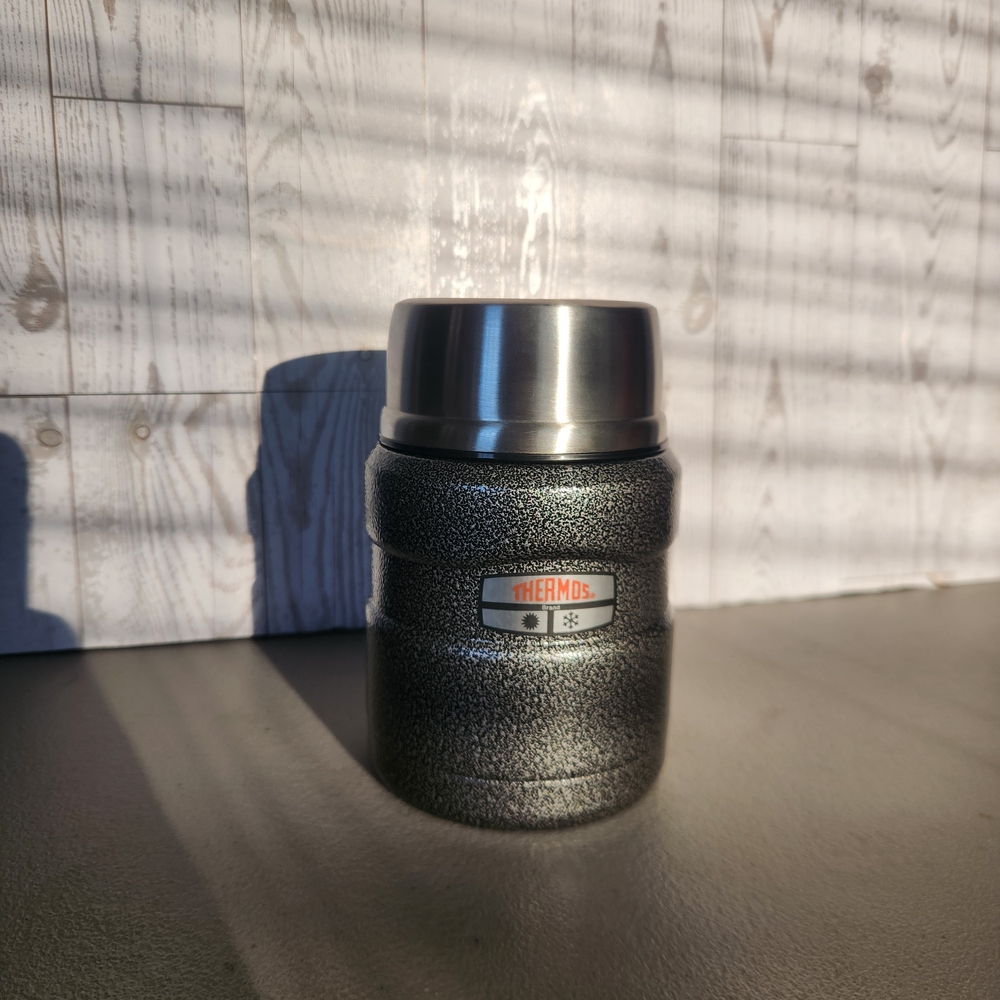 Thermos Sportsman 16oz Food Jar Black/Gray Textured Stainless Top NEW